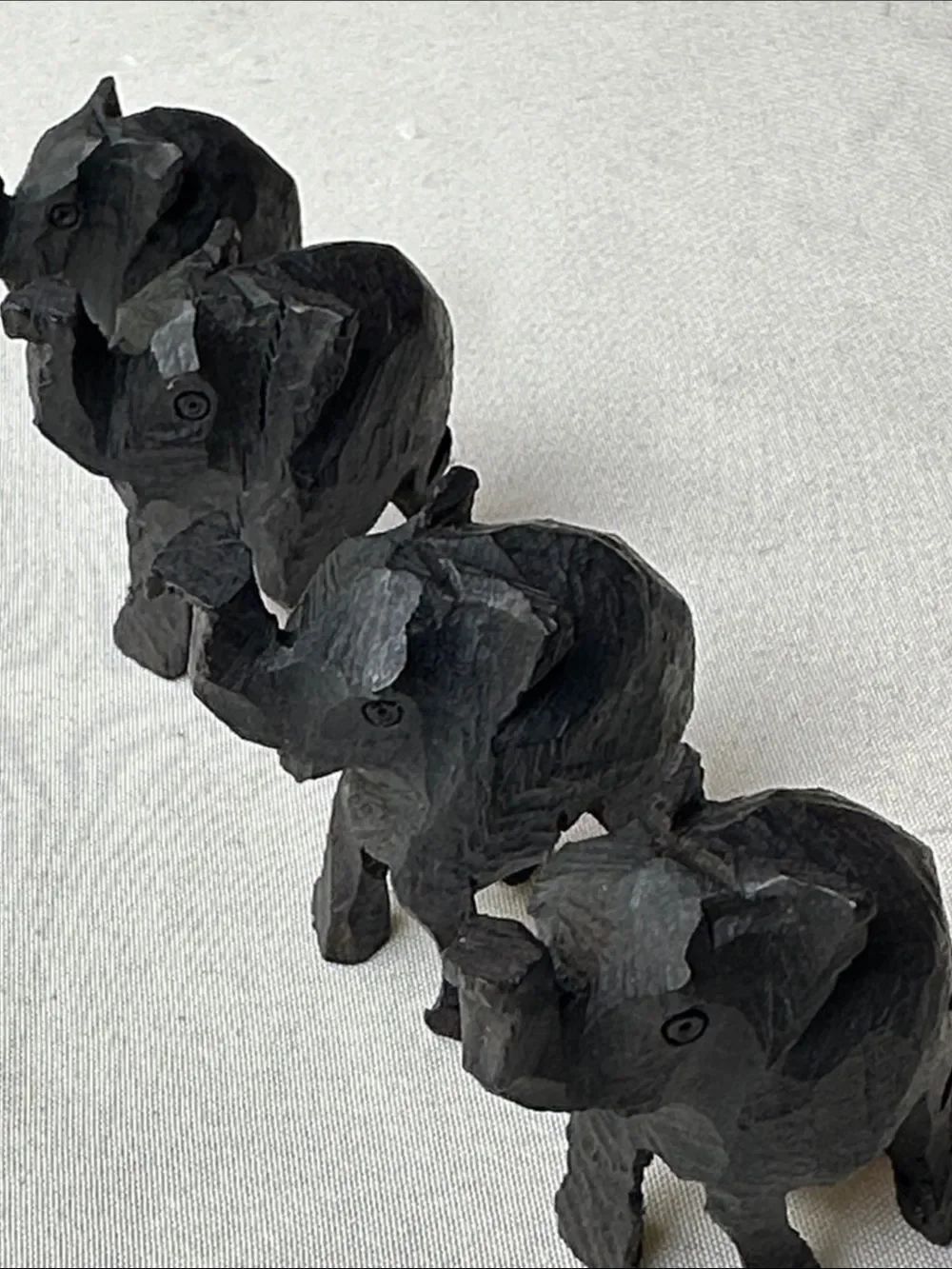 Hand-Carved Wooden Elephants Figurines Set of 4